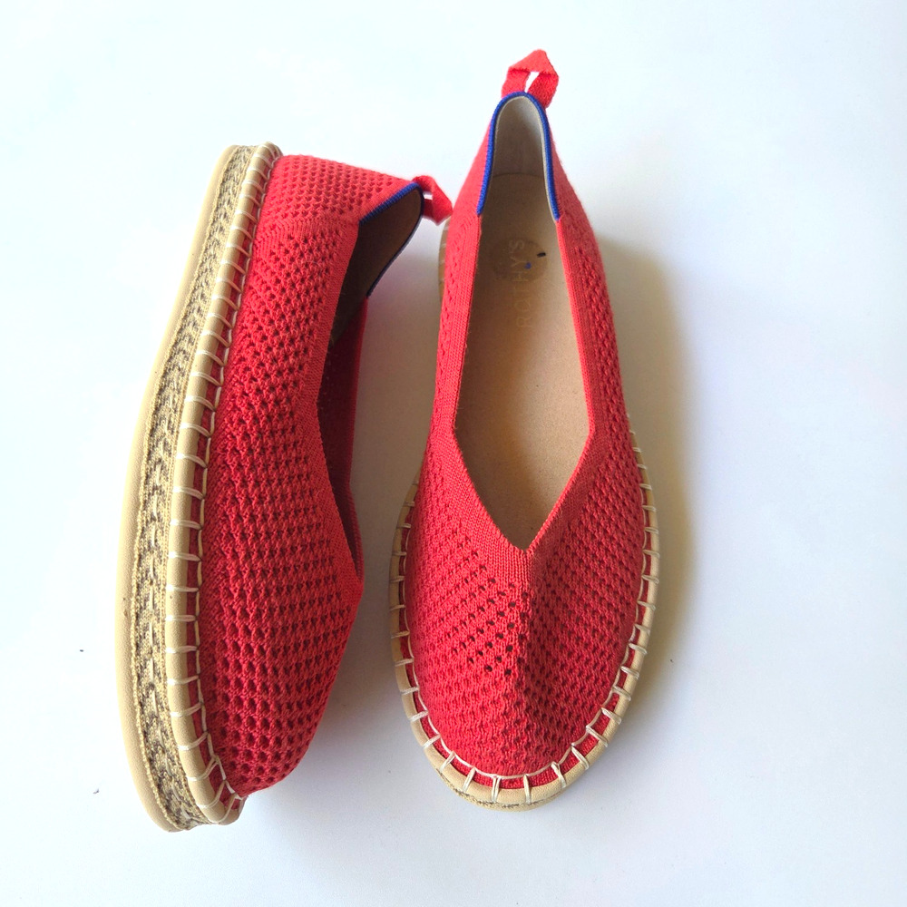 Rothy's The Espadrille Flat Size 8.5 New Red Hot Slip On Flats Comfort Knit - Picture 3 of 7